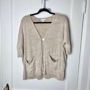 J. Jill Oversized Short Sleeve Slouchy Brown Linen Blend Cardigan Sweater XS